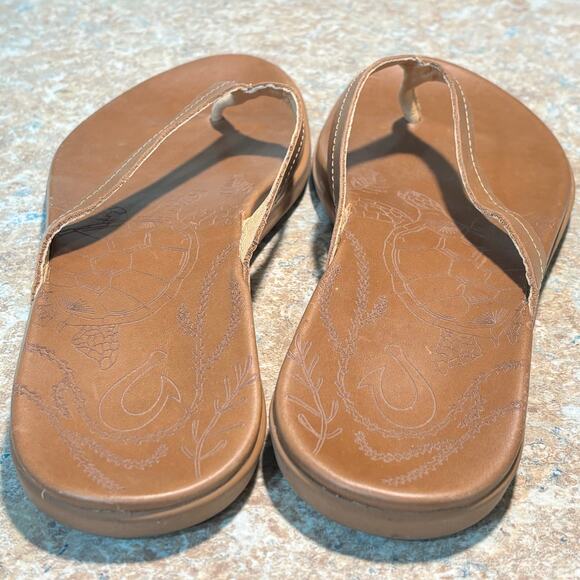 Olukai Women's Honu Brown Leather Strappy Flat Flip Flops Size 9 - Picture 4 of 9